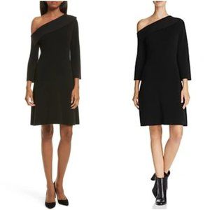 Theory Women's Black Prosecco Merino Wool Blend One Shoulder Fold Over  Dress S